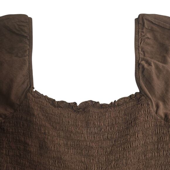 AE Womens Sz M Brown Feminine Square Neck Long-Sleeve Smocked Midriff Tiered Top - Picture 4 of 11
